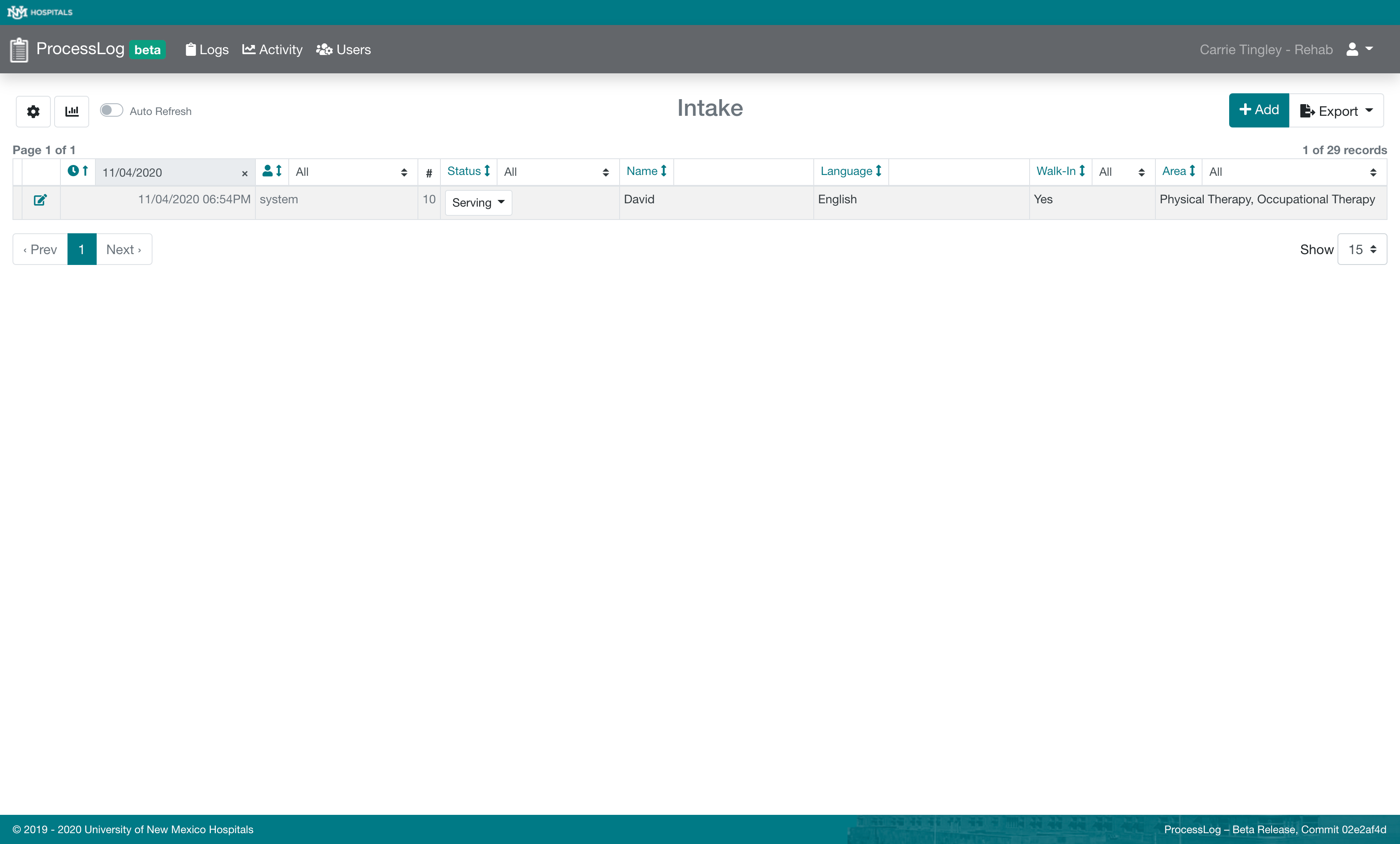 Screenshot of Project: Hospital System Needs User Driven Intake Form System