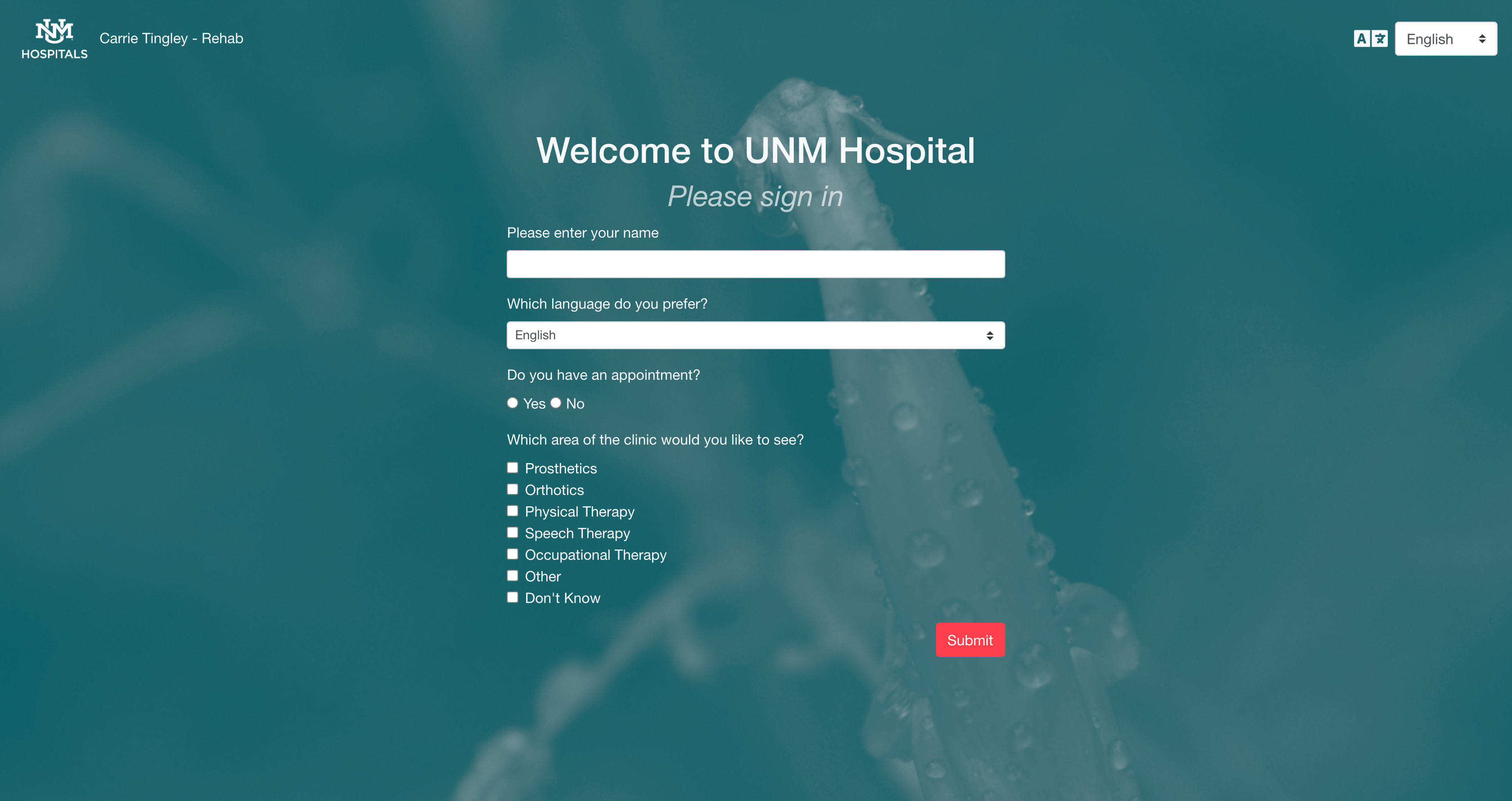 Screenshot of Project: Hospital System Needs User Driven Intake Form System