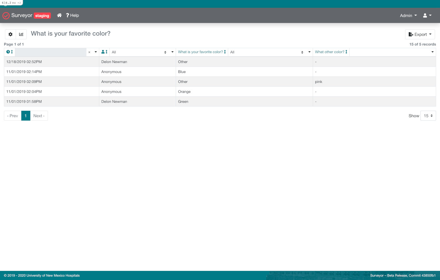 Screenshot of Project: Health System Needs Survey System with User Driven Reporting