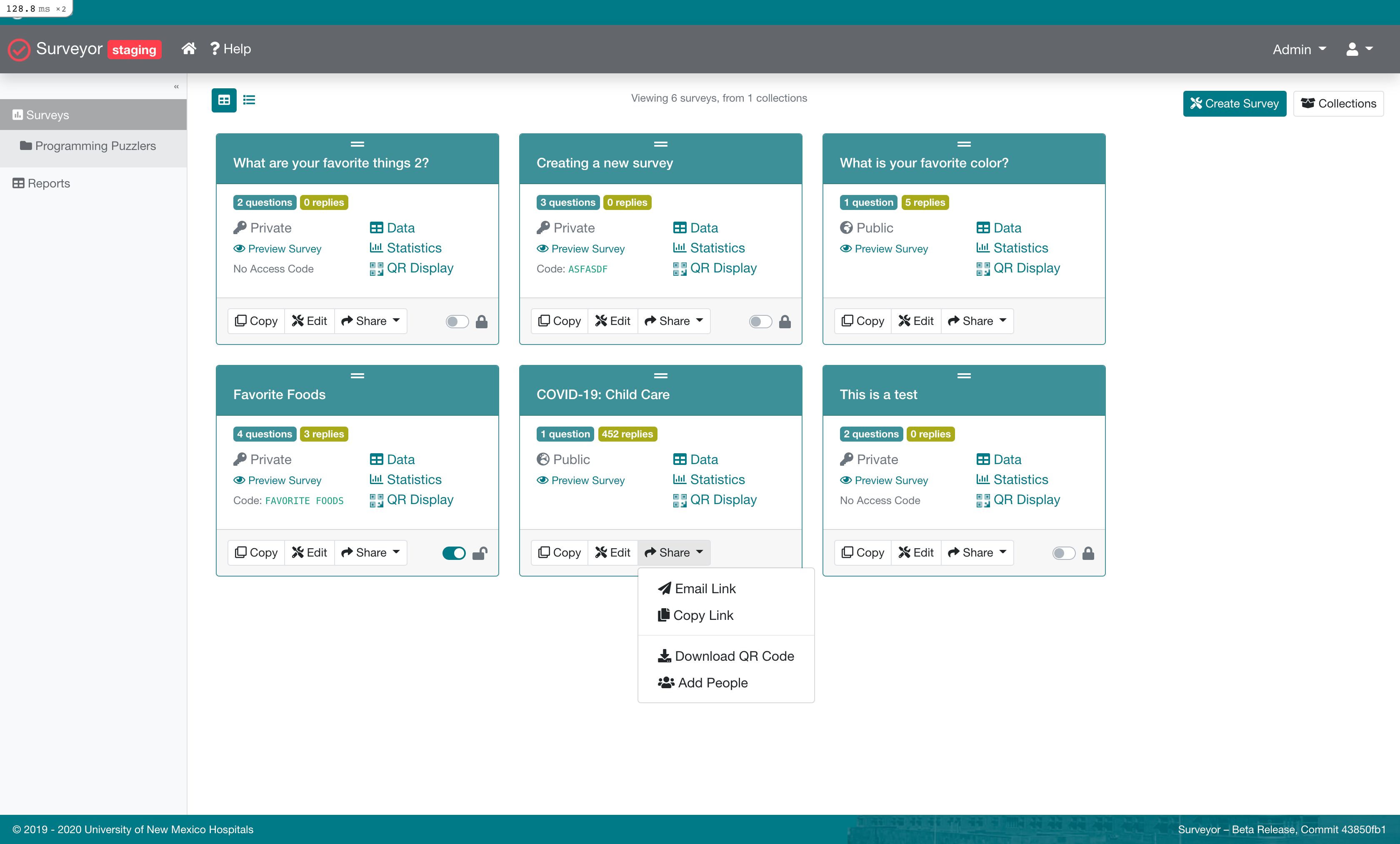 Screenshot of Project: Health System Needs Survey System with User Driven Reporting